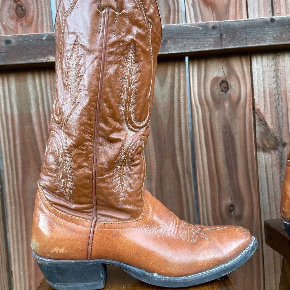 Vintage 1990’s Larry Mahan’s Brown Leather Cowboy Boots cognac leather - Picture 9 of 16